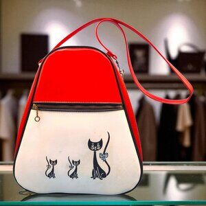 Mid Century Modern Siamese Cat Handbag 1950s 1960s Red White Japan Purse